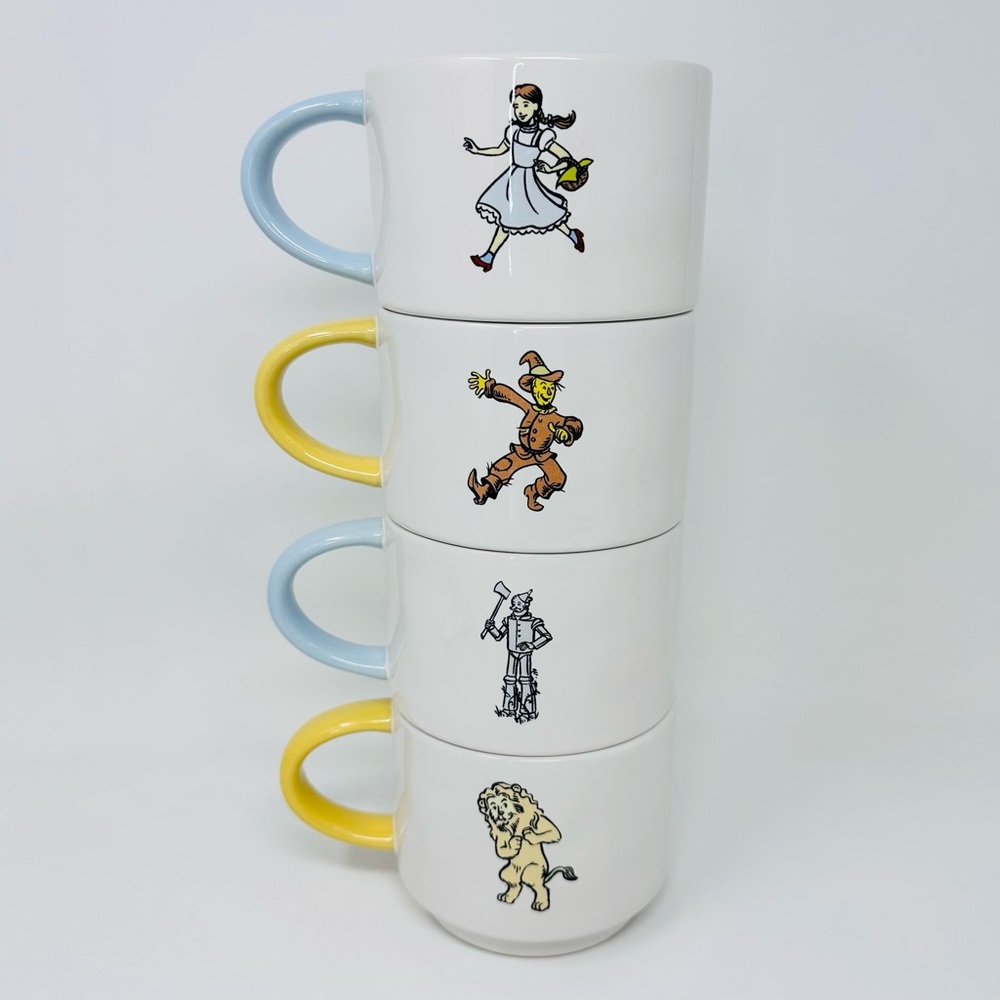 Rae Dunn Wizard of Oz Stackable Mug Set with Iron Rack White Black Ceramic - Picture 5 of 11